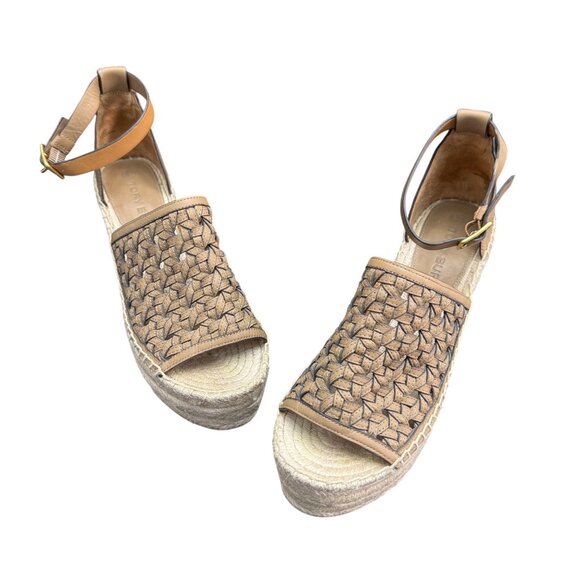 Tory Burch Basketweave Espadrille Wedge sandal Women's Leather Size 9M WORN ONCE - Picture 3 of 9